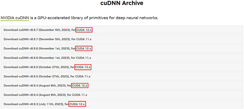 cuDNN Archive 頁面