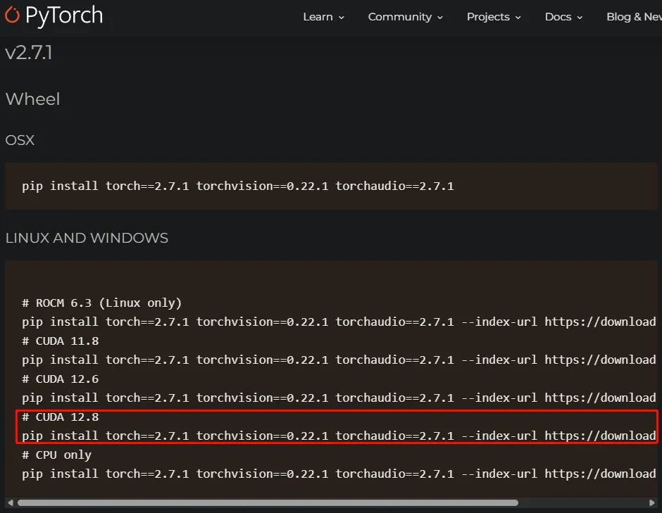 Pytorch 下載選項列表